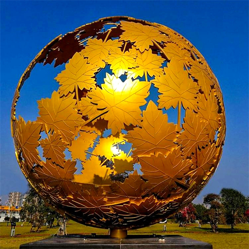 户外校园不锈钢雕塑定制发光月亮圆环镂空球浪花园林景观落地摆件